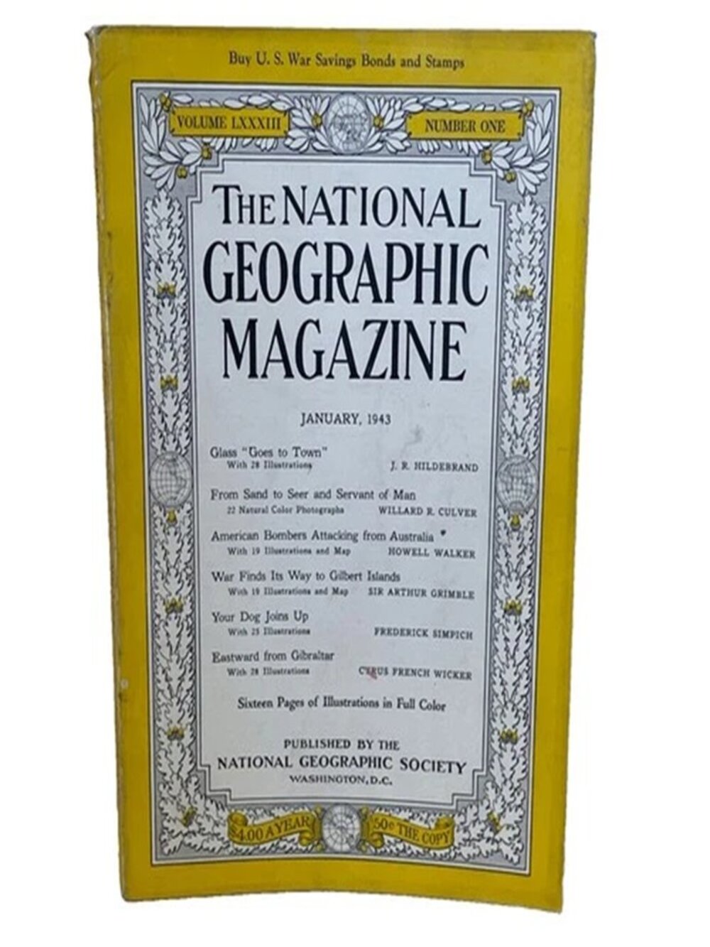 1943 JAN National Geographic Magazine Vol 83 No 1 WWII Dogs Glass Gilbert Island